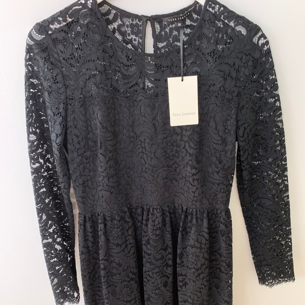 NWT Tara Jarmon Black Lace Dress Size Small